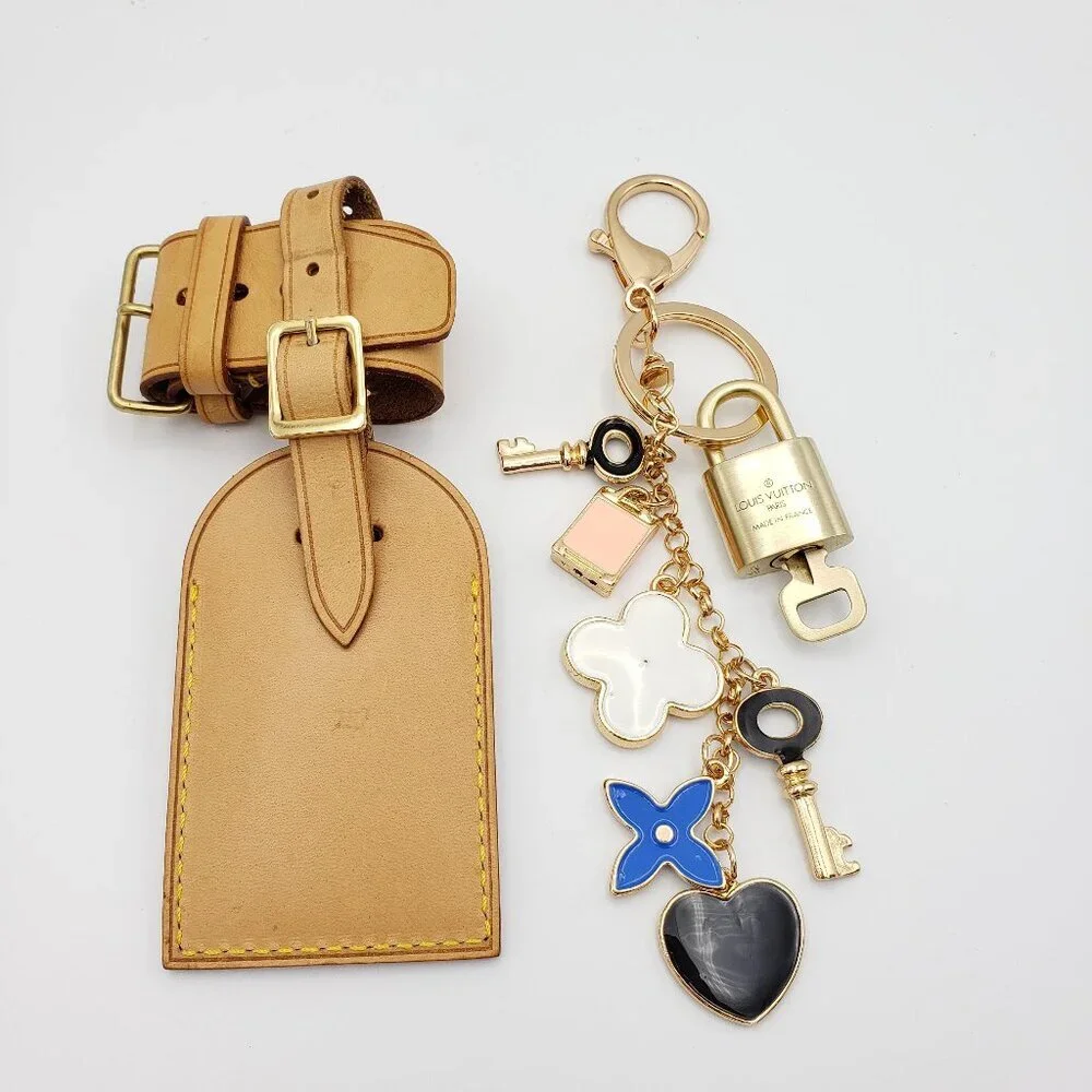 Authentic Louis Vuitton Luggage Nametag and Gold Padlock with Unbranded Keycharm